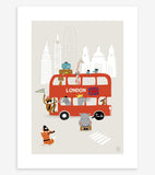 LONDRA - Poster per bambini - autobus e animali di Londra