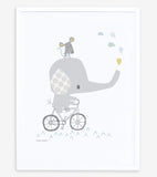 SMILE IT'S RAINING - Poster per bambini - Elefante in bicicletta