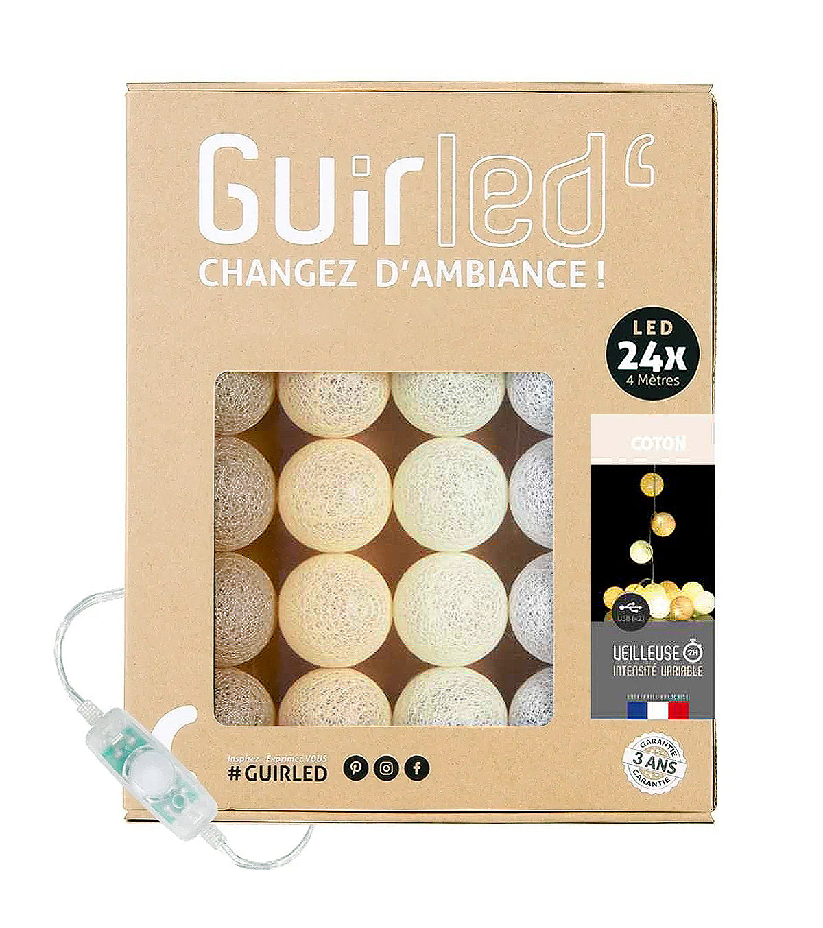 Filo di 24 batuffoli di cotone (beige) - Illuminazione decorativa per interni