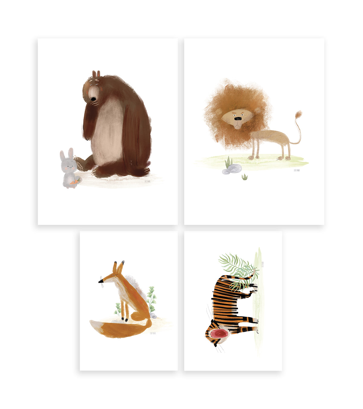 Posters ANIMALIA - Set di 4 - Orso, leone, volpe e tigre