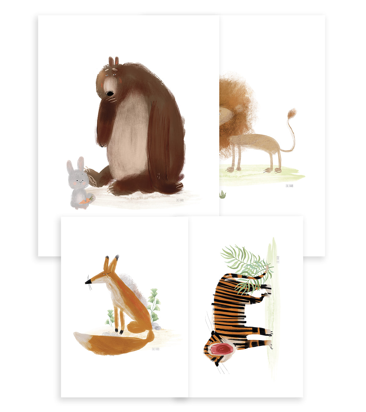 Posters ANIMALIA - Set di 4 - Orso, leone, volpe e tigre