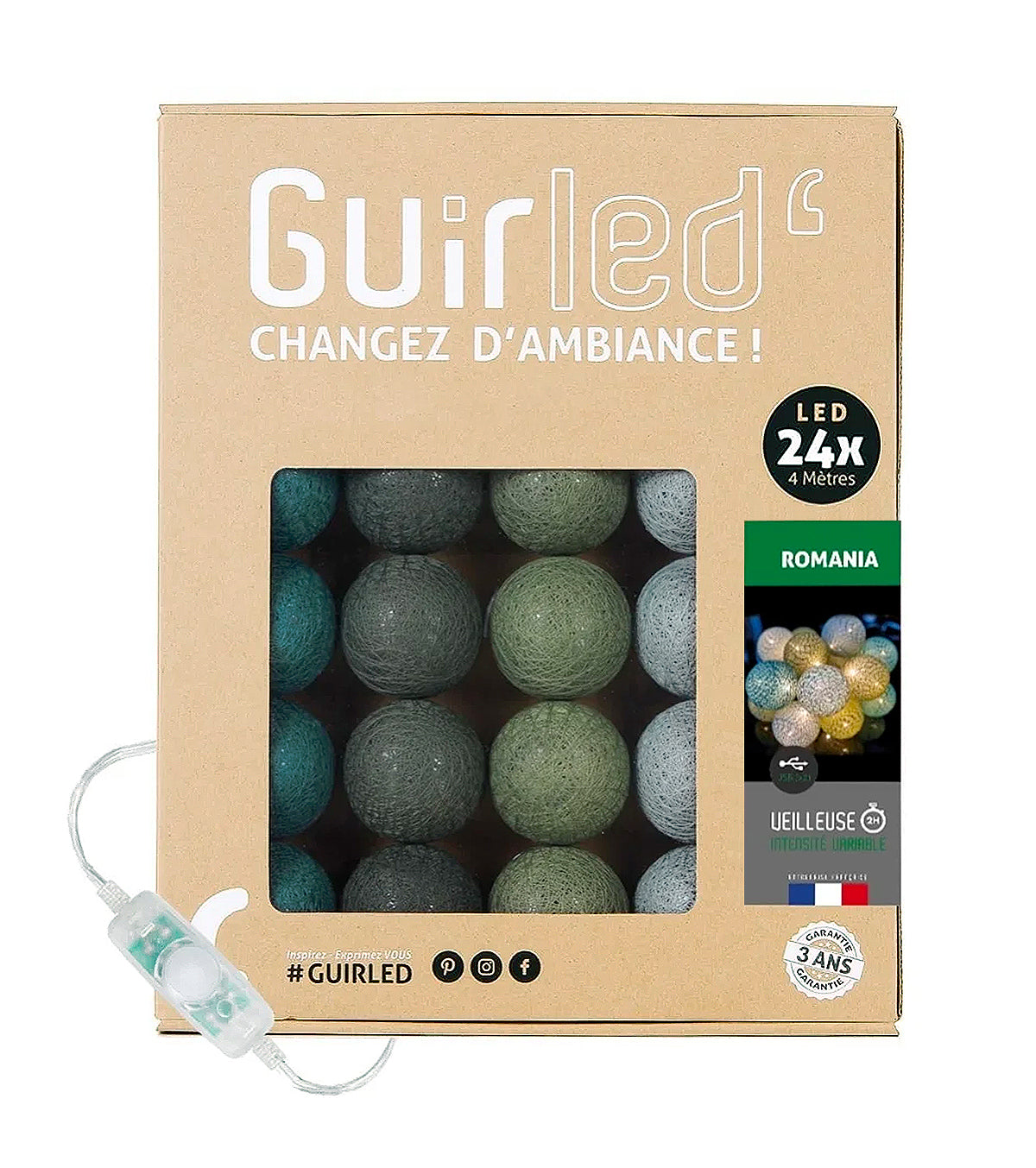 Filo di 24 batuffoli di cotone (verde) - Illuminazione decorativa per interni