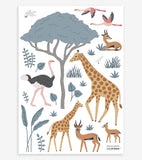Adesivi murali animali della savana - Giraffa, gazzella, struzzo - TANZIANIA
