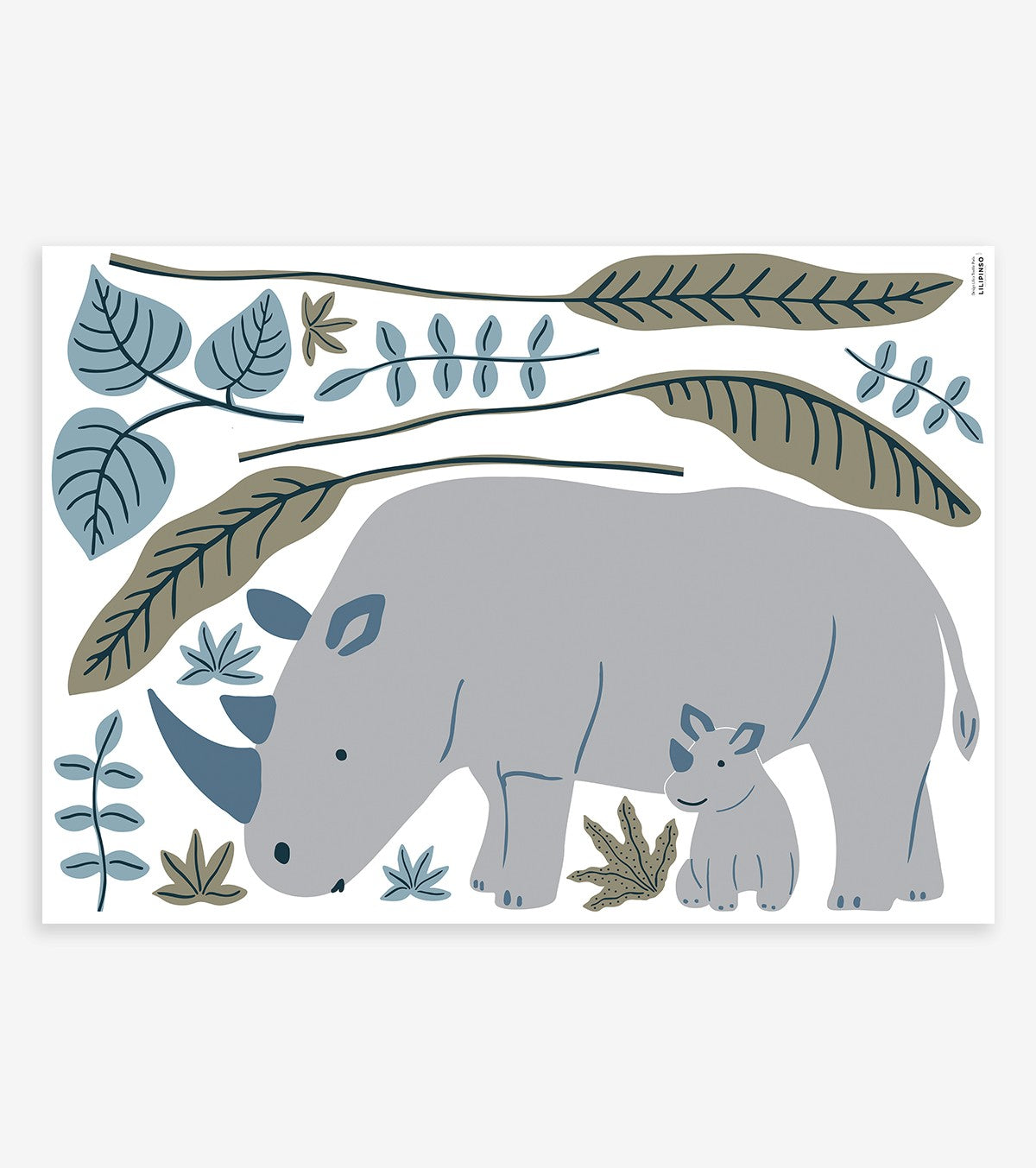 TANZANIA - Adesivi murali murales - Rinoceronte, palme e foglie