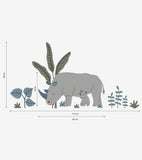 TANZANIA - Adesivi murali murales - Rinoceronte, palme e foglie