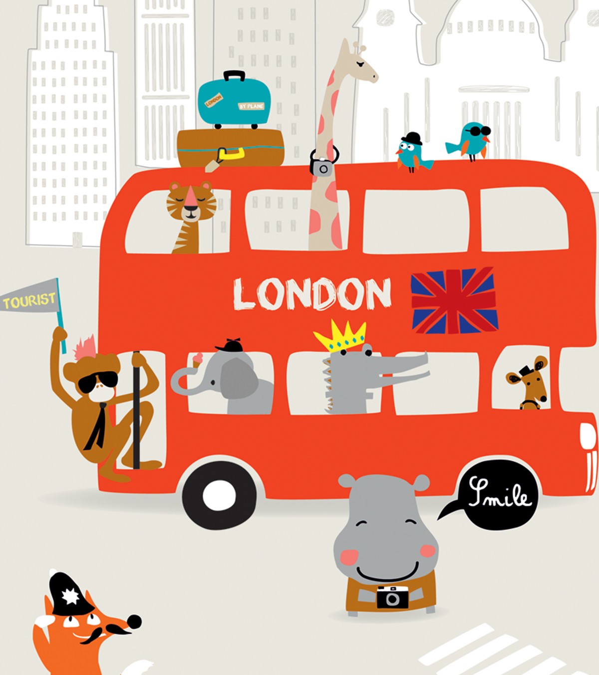 LONDRA - Poster per bambini - autobus e animali di Londra