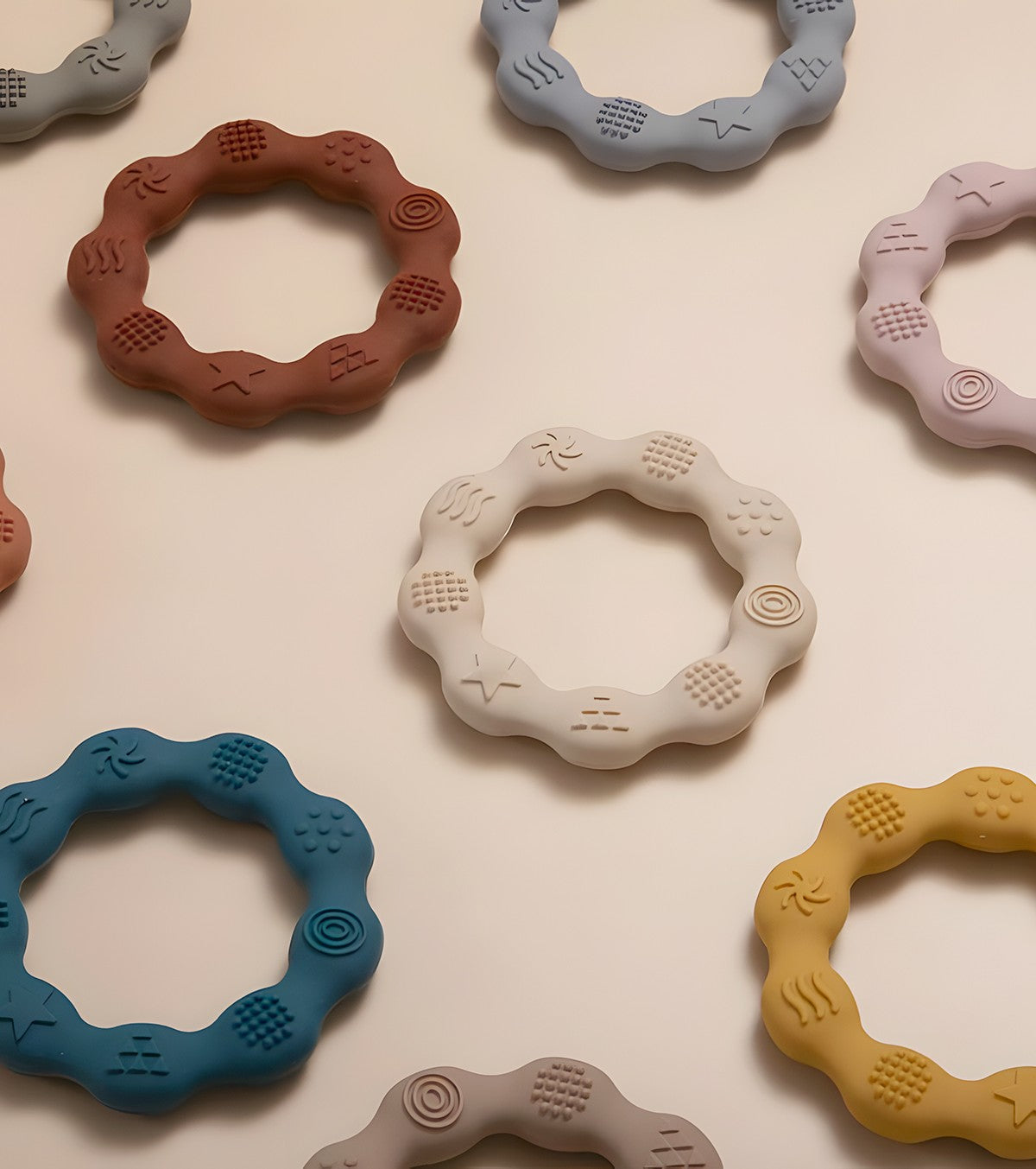 Set di 2 anelli per dentizione in silicone - terracotta/sabbia
