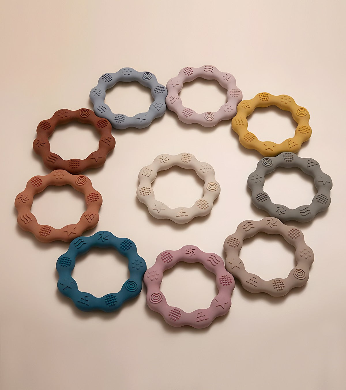 Set di 2 anelli per dentizione in silicone - blu/senape